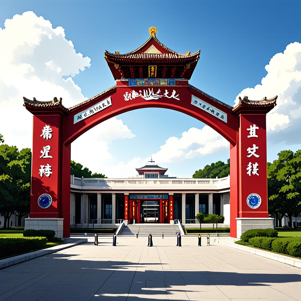 河南理工大学体育馆大门，校园文化与体育精神的象征